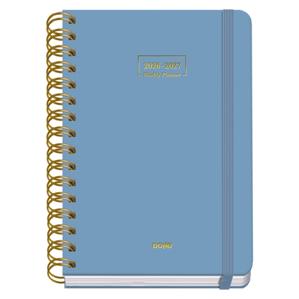 Dohe Premium Agenda Escolar 26/27 - Formato A5 - Dia Pagina - Papel Offset Ahuesado 80g - Cubierta de Carton Plastificado - Espiral Metalica Doble - Goma - 15x21x4cm - Color Azul