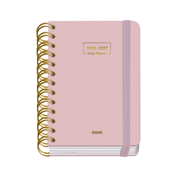 Dohe Premium Agenda Escolar 26/27 - Formato A6 - Dia Pagina - Papel Offset Ahuesado 80g - Cubierta de Carton Plastificado - Espiral Metalica Doble - Goma - 12x17x3cm - Color Rosa