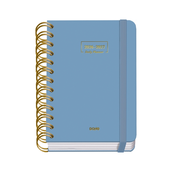 Dohe Premium Agenda Escolar 26/27 - Formato A6 - Dia Pagina - Papel Offset Ahuesado 80g - Cubierta de Carton Plastificado - Espiral Metalica Doble - Goma - 12x17x3cm - Color Azul
