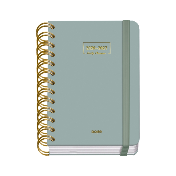Dohe Premium Agenda Escolar 26/27 - Formato A6 - Dia Pagina - Papel Offset Ahuesado 80g - Cubierta de Carton Plastificado - Espiral Metalica Doble - Goma - 12x17x3cm - Color Verde