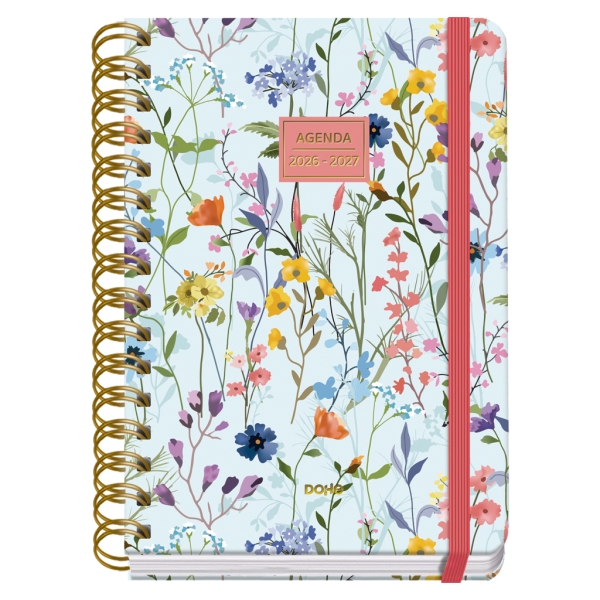 Dohe Premium Eden Agenda Escolar 26/27 - Formato A5 - Semana Vista - Papel Offset Ahuesado 80g - Cubierta de Carton Plastificado - Espiral Metalica Doble - Goma - 15x21x2cm - Multicolor