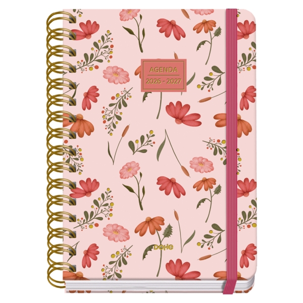 Dohe Premium Belle Agenda Escolar 26/27 - Formato A5 - Semana Vista - Papel Offset Ahuesado 80g - Cubierta de Carton Plastificado - Espiral Metalica Doble - Goma - 15x21x2cm - Multicolor