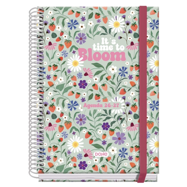 Dohe Prime Bloom Agenda Escolar 26/27 - Formato A5 - Semana Vista - Papel Offset Ahuesado 70g - Cubierta de Carton Plastificado - Espiral - Goma - 15x21x2cm - Multicolor