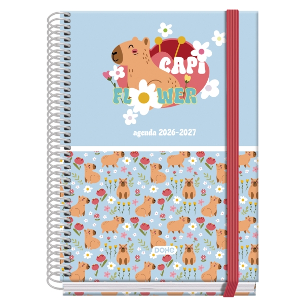 Dohe Prime Capi Flower Agenda Escolar 26/27 - Formato A5 - Dia Pagina - Papel Offset Ahuesado 70g - Cubierta de Carton Plastificado - Espiral - Goma - 15x21x4cm - Multicolor