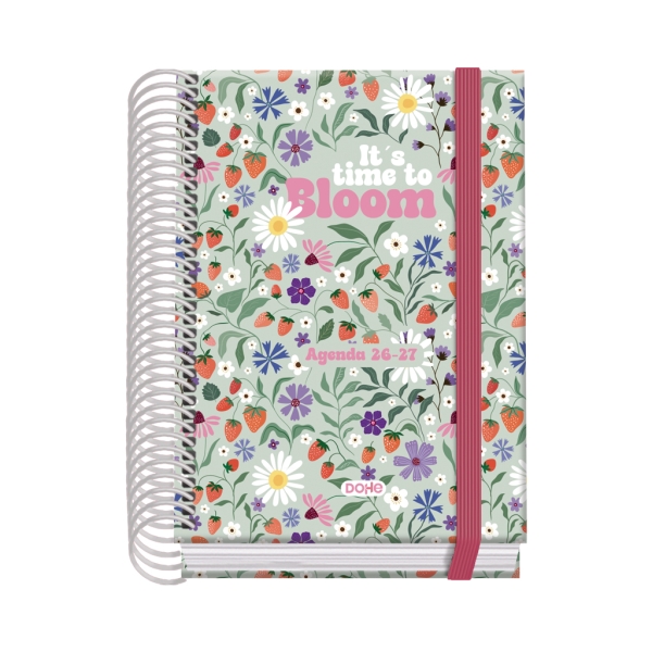 Dohe Prime Bloom Agenda Escolar 26/27 - Formato A6 - Dia Pagina - Papel Offset Ahuesado 70g - Cubierta de Carton Plastificado - Espiral - Goma - 12x17x3cm - Multicolor