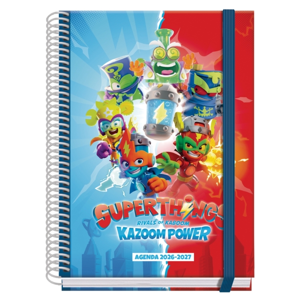 Dohe Prime Superthings Agenda Escolar 26/27 - Formato A5 - Semana Vista - Papel Offset Ahuesado 70g - Cubierta de Carton Plastificado - Espiral - Goma - 15x21x2cm - Multicolor