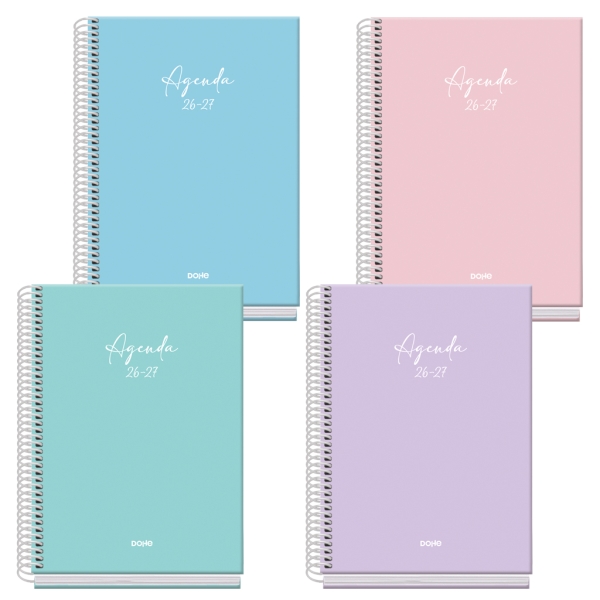 Dohe Basic Serenity Agenda Escolar 26/27 - Formato A5 - Semana Vista - Papel Offset Ahuesado 70g - Cubierta de Carton Plastificado - Espiral - Goma - 15x21x2cm - Colores Surtidos