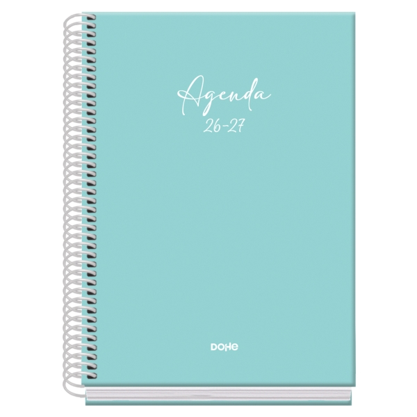Dohe Basic Serenity Agenda Escolar 26/27 - Formato A5 - Dia Pagina - Papel Offset Ahuesado 70g - Cubierta de Carton Plastificado - Espiral Metalica - Goma - 15x21x4cm - Color Verde