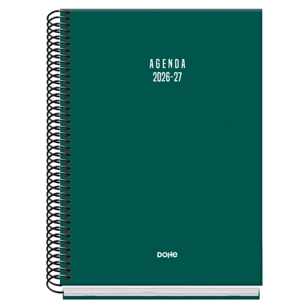 Dohe Basic Colour Vibes Agenda Escolar 26/27 - Formato A5 - Semana Vista - Papel Offset Ahuesado 70g - Cubierta de Carton Plastificado - Espiral Metalica - Goma - 15x21x2cm - Color Verde