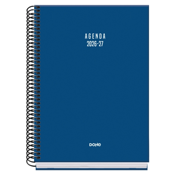 Dohe Basic Colour Vibes Agenda Escolar 26/27 - Formato A5 - Dia Pagina - Papel Offset Ahuesado 70g - Cubierta de Carton Plastificado - Espiral Metalica - Goma - 15x21x4cm - Color Azul