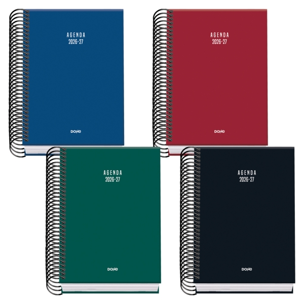 Dohe Basic Colour Vibes Agenda Escolar 26/27 - Formato A6 - Dia Pagina - Papel Offset Ahuesado 70g - Cubierta de Carton Plastificado - Espiral Metalica - Goma - 12x17x3cm - Colores Surtidos