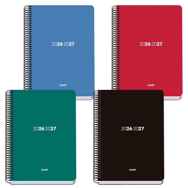 Dohe Basic Element Agenda Escolar 26/27 - Formato A5 - Semana Vista - Papel Offset Ahuesado 70g - Cubierta de Carton Plastificado - Espiral Metalica - Goma - 15x21x2cm - Colores Surtidos