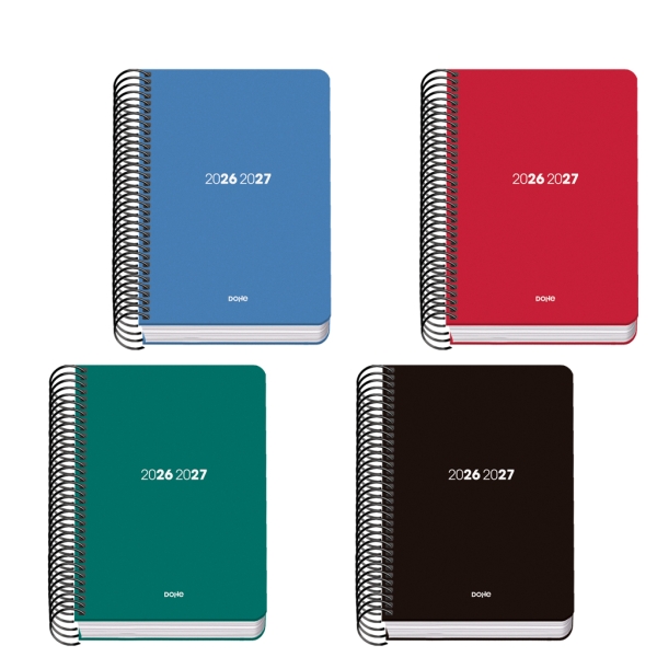 Dohe Basic Element Agenda Escolar 26/27 - Formato A6 - Dia Pagina - Papel Offset Ahuesado 70g - Cubierta de Carton Plastificado - Espiral Metalica - Goma - 12x17x3cm - Colores Surtidos