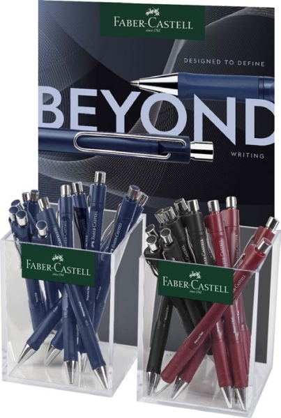 Faber-Castell Beyond Ball Expositor con 24 Boligrafos Retractiles - Punta 1mm - Trazo de 0.5mm - Grip de Agarre - Colores Surtidos