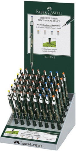 Faber-Castell TK-Fine 9713 Expositor con 40 Portaminas de Diferentes Graduaciones - Mina HB - Goma de Borrar Integrada