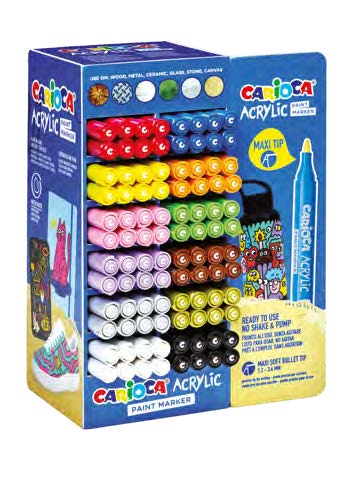 Carioca Acrylic Expositor con 96 Marcadores de Pintura Acrilica - Punta Maxi - Tinta a Base de Agua - Alta Cobertura - Colores Surtidos