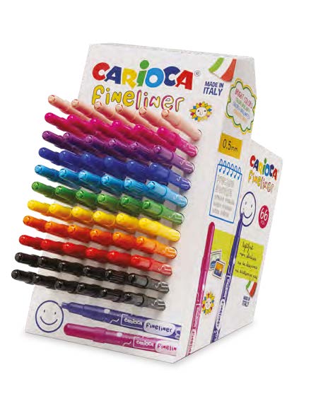 Carioca Fineliner Expositor con 66 Rotuladores - Punta Blanca de Acetal 0.5mm - Colores Surtidos