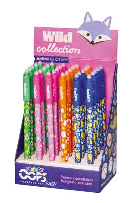 Carioca Wild Collection Oops Expositor con 30 Boligrafos Borrables - Punta 0.7mm - Divertidos Diseños de Animales