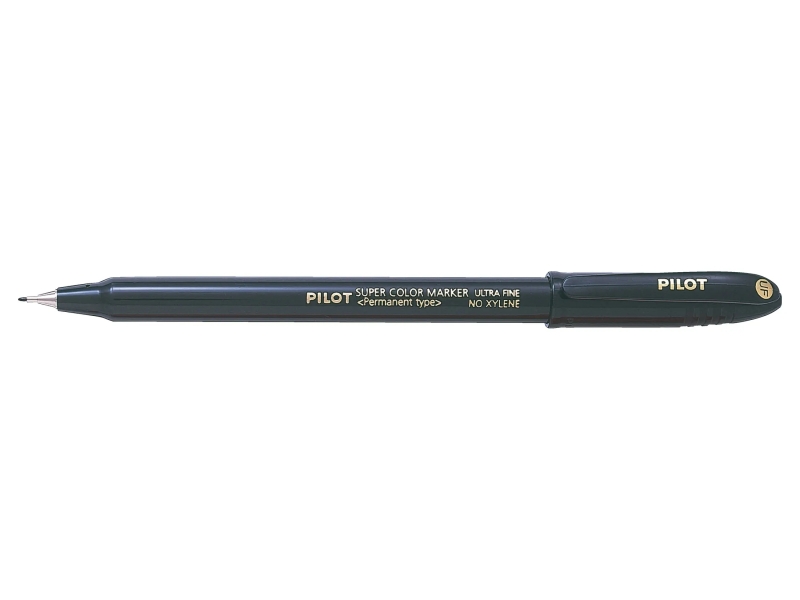 Pilot Super Color Rotulador Permanente Ultra Fino - Punta de Poliacetal 1mm - Libre de Xileno - Color Negro