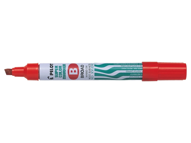 Pilot Super Color Rotulador Permanente Multisuperficie - Punta Biselada de Fibra - Tinta Base Alcohol Libre de Xileno - Cuerpo Metalico - Color Rojo
