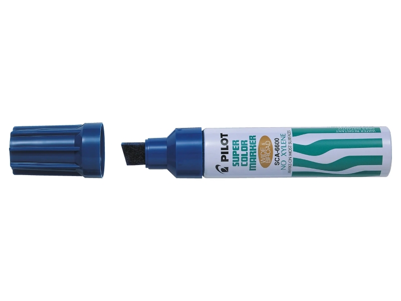 Pilot Super Color 6600 Rotulador Permanente Multisuperficie Extragrueso - Punta Biselada Extragruesa de Fibra - Tinta Base Alcohol Libre de Xileno - Cuerpo Metalico - Color Azul