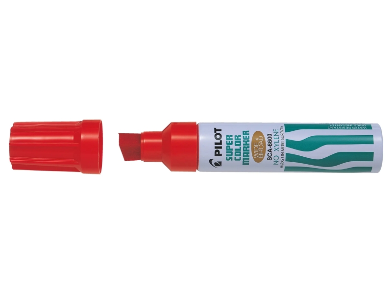 Pilot Super Color 6600 Rotulador Permanente Multisuperficie Extragrueso - Punta Biselada Extragruesa de Fibra - Tinta Base Alcohol Libre de Xileno - Cuerpo Metalico - Color Rjo