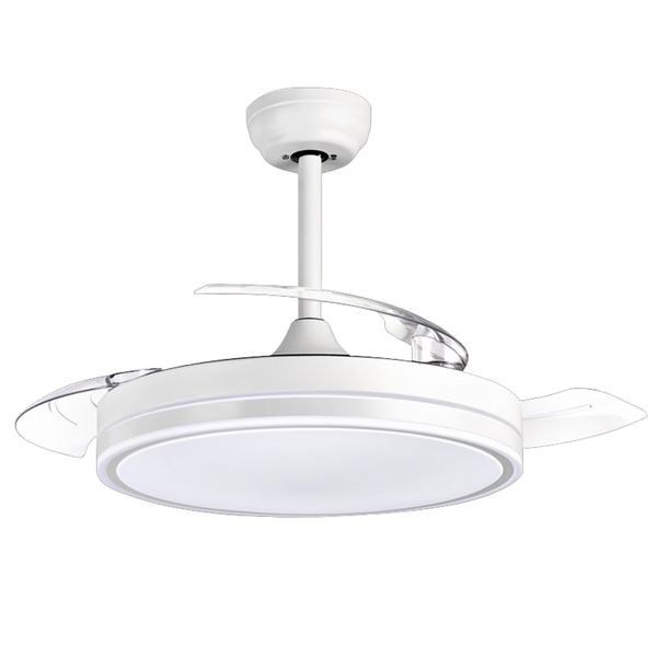 Muvip Ventilador de Techo Retractil - 30W - Luz LED Hasta 6000K - Temporizador - 6 Velocidades - Color Blanco