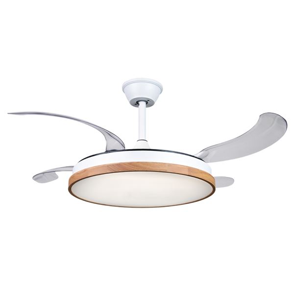 Muvip Ventilador de Techo Retractil - 30W - Luz LED Hasta 6000K - Temporizador - 6 Velocidades - Color Madera