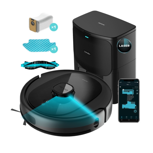 Cecotec Conga 8290 Immortal Ultra Power Home Genesis Robot Aspirador 4 en 1 con Base de Autovaciado - 7000Pa - Bateria 5200mAh - Navegacion Laser - 10 Modos - Control con App - Color Negro