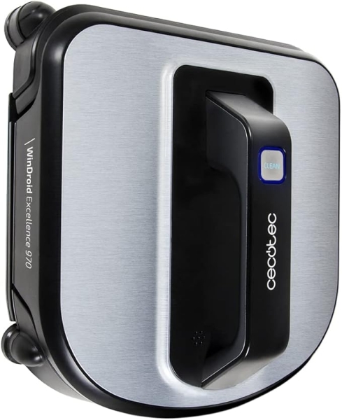 Cecotec Conga Winrobot Excellence 970 Robot Limpiacristales - Bateria 700mAh - Navegacion Inteligente - Mando a Distancia - Arnes de Seguridad con Ventosa - 4 Modos Automaticos - Color Acero y Negro