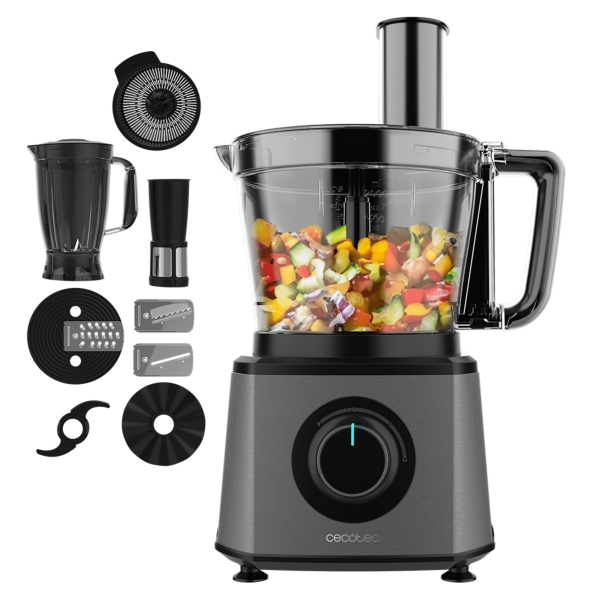 Cecotec FoodProcessor Paprika 2000 Full Procesador de Alimentos - 2000W - Bowl de 3.5L - Jarra de 1.8L - Filtro - Exprimidor - Discos y Cuchillas Variados - Velocidad Variable - Color Gris y Negro