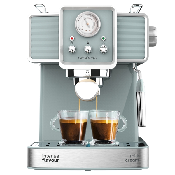 Cecotec Power Espresso 20 Tradizionale Cafetera Espresso - 1350W - 20bar - Manometro - Vaporizador Orientable - Capacidad 1.5L - Estilo Vintage - Acero Inoxidable - Color Menta