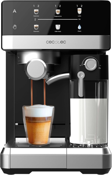 Cecotec Power Espresso 20 Touch & Cream Cafetera Espresso - Capacidad 1.8L - Presion 20bar - Deposito de Leche 500ml - Pantalla Tactil con Recetario - Color Negro