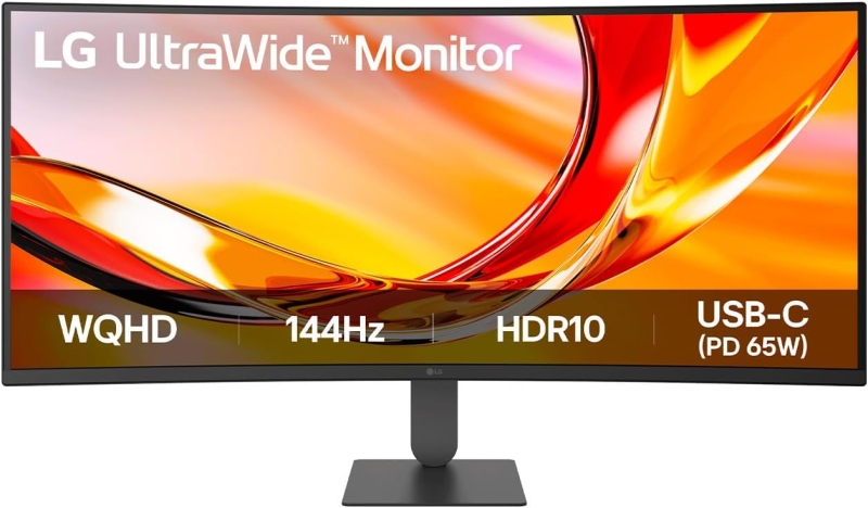 LG Ultrawide Monitor 34" Curvo 1800R VA QHD 144Hz HDR10 AMD FreeSync Premium - Respuesta 5ms - 21:9 - Ajustable en Altura, Inclinable - HDMI, Displayport, USB-C - VESA 100x100 - Color Negro
