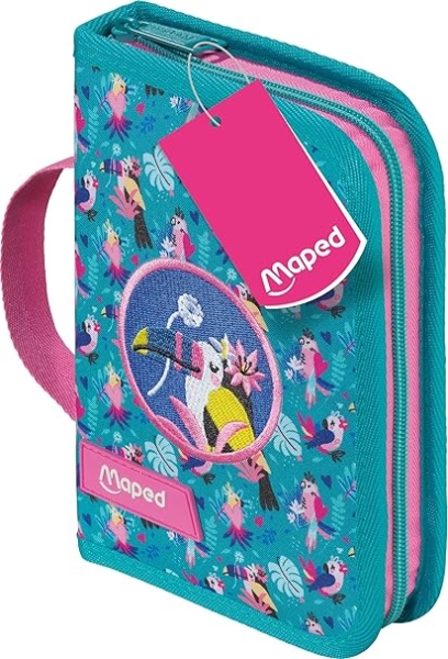 Maped Tropical Estuche con 31 Articulos: Goma de Borrar, Sacapuntas, Lapiz de Grafito HB, 2 Boligrafos, Regla, 12 Lapices de Colores, 12 Rotuladores y Subrayador