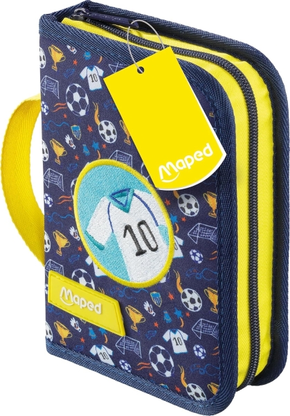 Maped Futbol Estuche con 31 Articulos: Goma de Borrar, Sacapuntas, Lapiz de Grafito HB, 2 Boligrafos, Regla, 12 Lapices de Colores, 12 Rotuladores y Subrayador