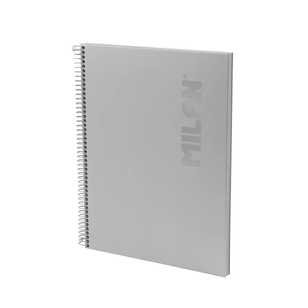 Milan Shadow Cuaderno Espiral Formato A4 Cuadricula 5x5 - 80 Hojas de 95 gr/m2 Microperforadas y con 4 Taladros - Tapa Dura - Color Gris