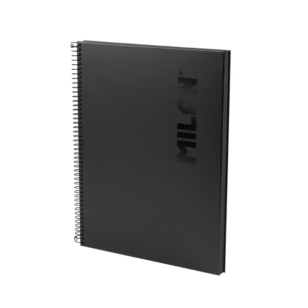 Milan Shadow Cuaderno Espiral Formato A4 Cuadricula 5x5 - 80 Hojas de 95 gr/m2 Microperforadas y con 4 Taladros - Tapa Dura - Color Negro