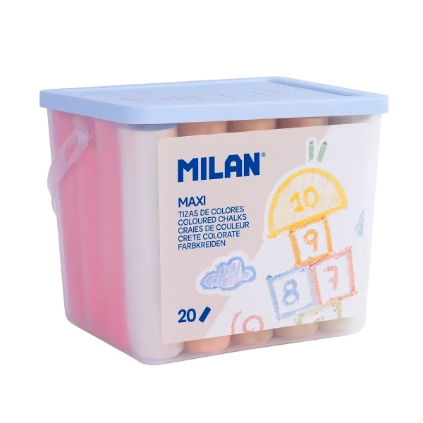 Milan Pack de 20 Tizas Redondas Maxi ø 2,4cm - Antipolvo - No Contienen Caseina - Colores Surtidos