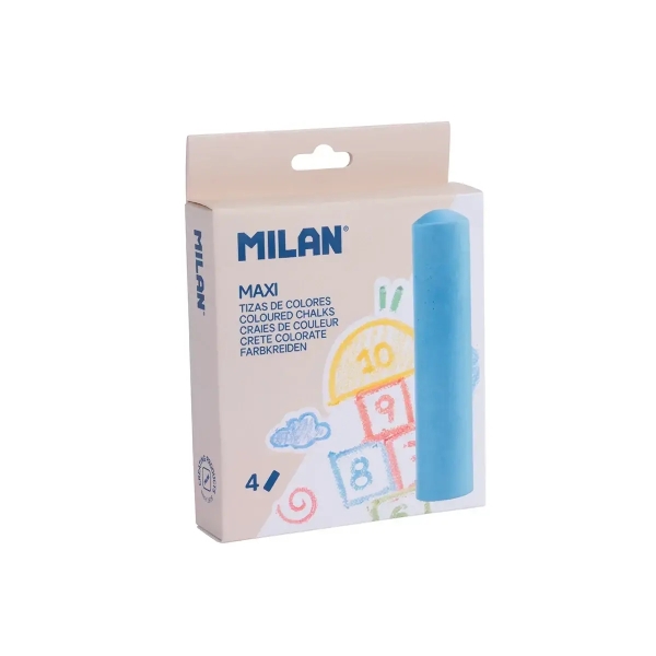 Milan Pack de 4 Tizas Redondas Maxi ø 2,4cm - Antipolvo - No Contienen Caseina - Colores Surtidos