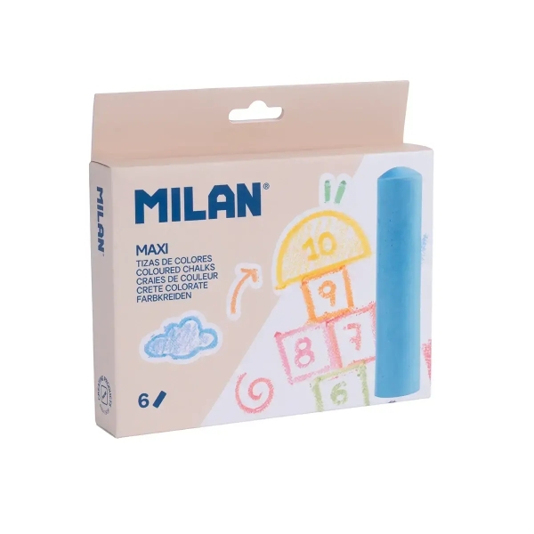 Milan Pack de 6 Tizas Redondas Maxi ø 2,4cm - Antipolvo - No Contienen Caseina - Colores Surtidos
