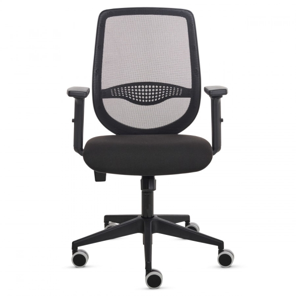 Fellowes Fluenza Silla de Oficina - Respaldo de Malla Transpirable - Reposabrazos Acolchados 2D - Ajuste por Elevacion de Gas - Tejido Ignifugo y Ruedas de 65mm - Color Negro