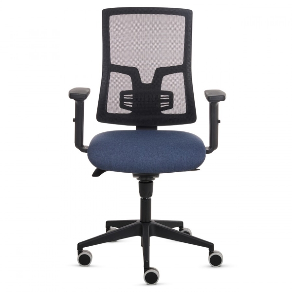 Fellowes Eleganza Silla de Oficina - Respaldo de Malla Transpirable Ajustable en Altura - Soporte Lumbar Ajustable - Reposabrazos Acolchados 2D - Ajuste por Elevacion de Gas - Tejido Ignifugo y Ruedas de 65mm - Color Azul/Negro