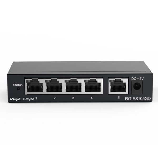 Ruijie RG-ES105GD Switch No Gestionado - 5 Puertos - Velocidad hasta 1Gbps - Carcasa en Acero - Color Negro