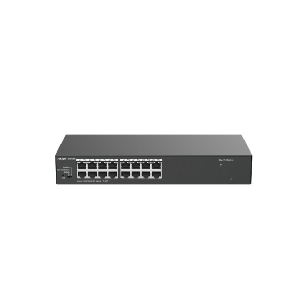 Ruijie RG-ES116G-L Switch No Gestionado - 16 Puertos Ethernet hasta 1Gbps - Carcasa de Acero - Color Negro