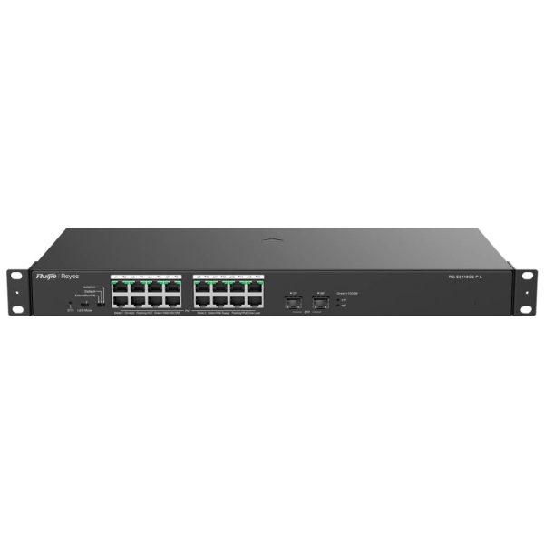 Ruijie RG-ES118GS-P-L Switch - 16 Puertos Ethernet hasta 1Gbps - 2x SFP 1Gbps - PoE/PoE+ hasta 247W - Carcasa de Acero - Color Negro