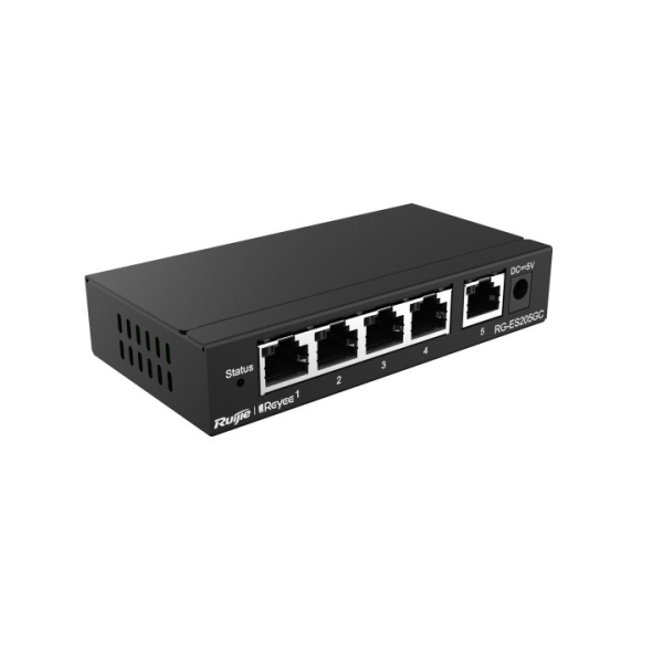 Ruijie RG-ES205GC Switch de Sobremesa - 5 Puertos Ethernet hasta 1Gbps - Vlan - Dhcp Snooping para Seguridad Avanzada - Gestion Remota con la Nube - Color Negro