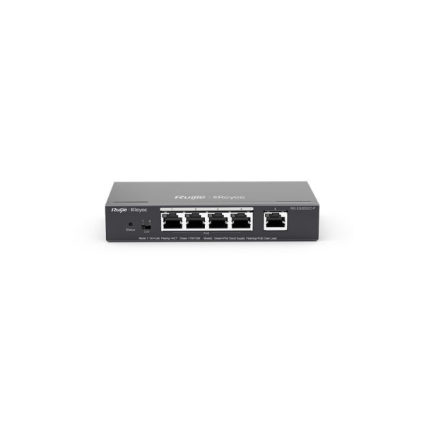 Ruijie RG-ES205GC-P Switch de Sobremesa - 5 Puertos - Velocidad hasta 1Gbps - PoE hasta 54W - Carcasa de Acero - Gestion Inteligente - Color Negro