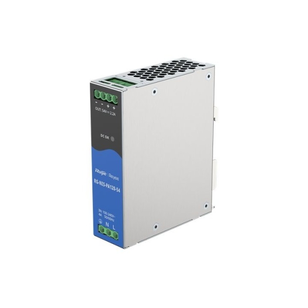 Ruijie RG-NIS-PA120-54 Fuente de Alimentacion Industrial - Potencia hasta 120W - Salida de 54V y 2.2A - Compatible con Riel Din - 120W - Color Acero