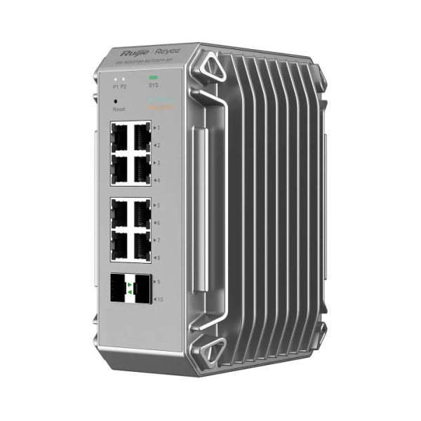 Ruijie RG-NIS3100-8GT2SFP-HP Switch Industrial - 8 Puertos Ethernet hasta 1Gbps - 2x SFP 1Gbps - PoE/PoE+ hasta 240W - Color Gris
